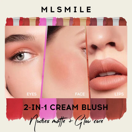 MLSMILE 7 color Shimmer Sandwich Blush Stick Natural Long-lasting Brightening Easy Color Highlighter Stick Two-Color Blush Cream