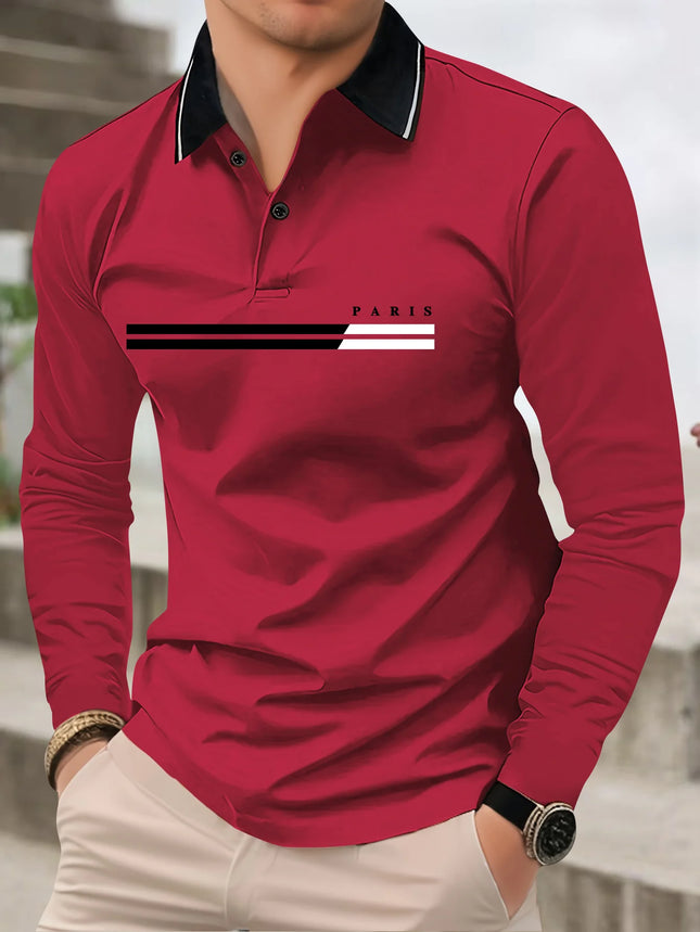 The new men's long-sleeved POLO shirt for Spring and Autumn 2025 featuring street fashion and comfort with 3D letter printing