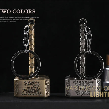 Creative Windproof USB Electric Rechargeable Lighter Thor Hammer Zinc Alloy Flameless Keychain Lighter Men's Smoking Gift