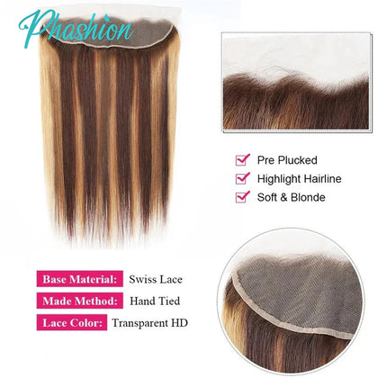 Phashion 28 26 Inch Long Highlight 13x6 13x4 Lace Frontal Straight Transparent P4/27 6 by 6 5x5 4x4 2x6 Closure 100% Human Hair