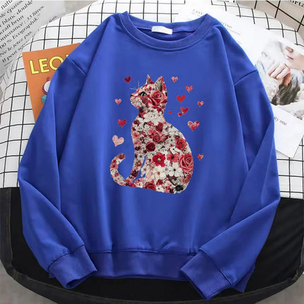 Love Cat Gothic Womens Solid Hoodies Basic Warm Fleece Sweatshirt Soft Breathable O-Neck Pullover Casual Female Clothes