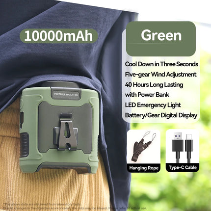 Portable Waist Fan Hanging Neck Fan 5 Speed Strong Wind with LED Lighting for Sports Courier Outdoor Working 10000/20000mAh