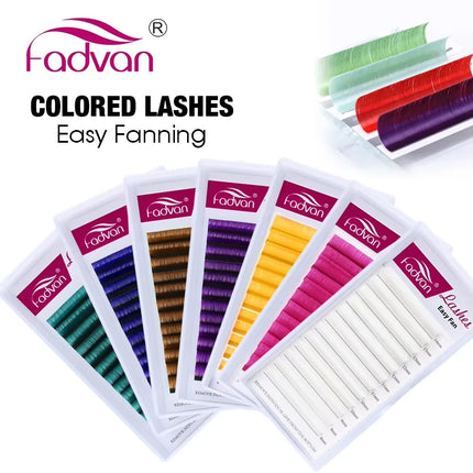 Fadvan Colored Eyelashes Extension Easy Fanning Red Green Blue Brown Purple Colorful Auto Blooming Makeup Lashes 15-20mm Long