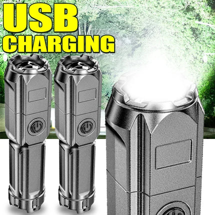 Powerful LED Camping Torch Flashlight High Power Rechargeable USB Waterproof Spotlight Telescopic Zoom Fishing Hunting Work Lamp