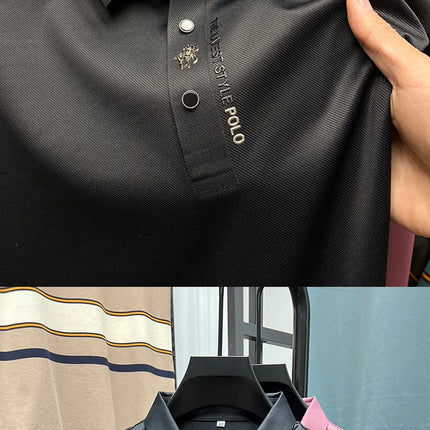 High End Brand New Summer Solid Color Silk Cotton High-quality Short Sleeved Polo Men's Fashionable Business Seamless Casual Top