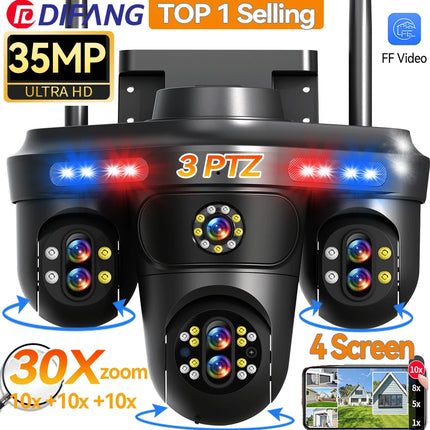 DIFANG 35MP WiFi IP Camera 4 Screens 7 Lens 10X Zoom Outdoor Wireless PTZ Security Cam Auto Tracking CCTV Surveillance Camera