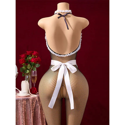 Desires Sex Play Crotchless Costume Adult Cosplay Porno Maid Tights Sheer Lingerie Bodysuit Open Breasts Sexy Uniform Seduction