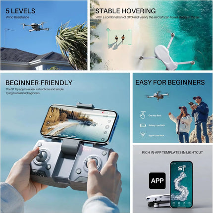 Drone with Camera for Adults, 2K EIS GPS Foldable FPV Quadcopter with Auto Return, One-Key Take Off/Landing, Follow Me, Optical Flow, Speed Adjustment, 5G FPV Transmission, 2 Batteries, Gift for Teens