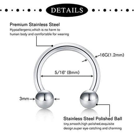 1Pcs Septum Rings Hoop Nose Ring Horseshoe Stainless Steel Cartilage Earrings Hoop Helix Tragus Septum Piercing Jewelry