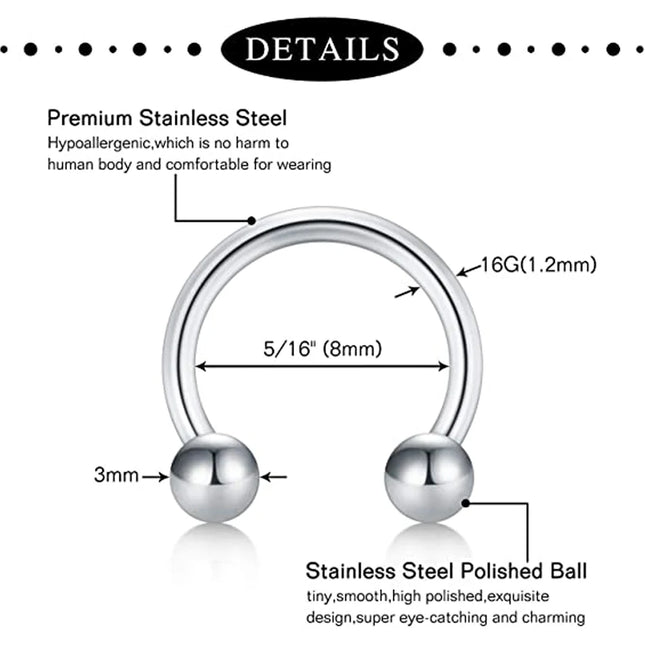 1Pcs Septum Rings Hoop Nose Ring Horseshoe Stainless Steel Cartilage Earrings Hoop Helix Tragus Septum Piercing Jewerly