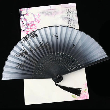 1 pcs Exiquisite Cat Patterns Summer Gift Cartoon Bamboo Wooden Folding Fan Fan Crafts Silk Fan Home Decoration