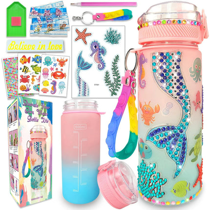 Decorate Your Own Water Bottle Kits for Girls Age 4-6-8-10,Mermaid Painting Crafts,Fun Arts and Crafts Gifts Toys for Girls Birt
