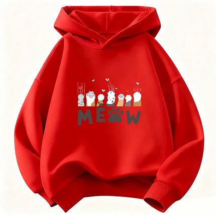 Meow Cat Paw Love Heart Cute Hoodie Kids Cat Children's Sweatshirt Hoody Pullover Boys Girls Autumn Winter Casual Hoodies