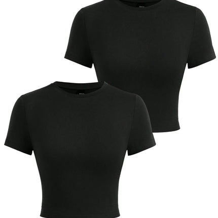 Y2K Woman Solid Cotton Crop Tops Short Sleeve High Elastic T-Shirt Soft O-Neck Sporty Tees Summer Street Fashion Female Clothes