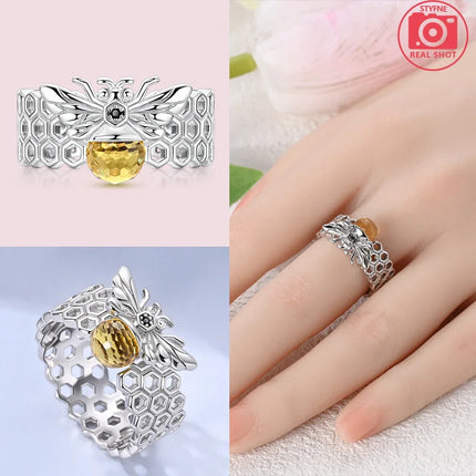 Original Romantic Heart-shaped White Zircon Shell Bowknot Rings 925 Sterling Silver  Women Jewelry Valentine's Day Birthday Gift