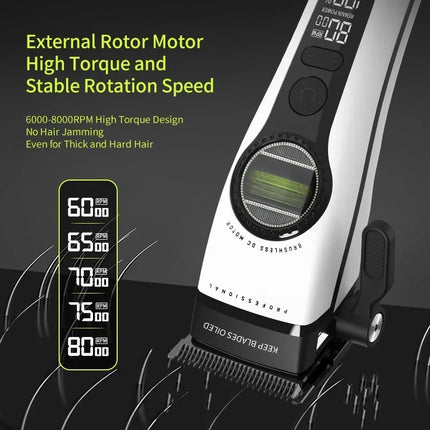 Kemei 1593 Barber Professional Hair Clipper Rechargeable Trimmer Electric Hair Cutting Machine External Rotor Brushless Motor