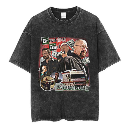 Heisenberg Breaking Bad Vintage Washed T Shirt Better Call Saul Graphic Print T-shirts Men's Pure Cotton Short Sleeves Tee Shirt