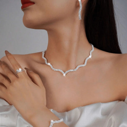 Luxurious water ripple gemstone necklace, bracelet and earring set, crystal fine jewelry for women, wedding party wear