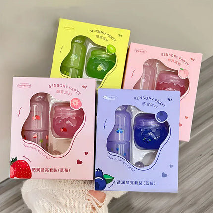 Moisturizing Lip Balm Set Blueberry Peach Light Hydrating Lip Gloss Relieve Dryness and Remove Dead Skin Soothing Tender Lips