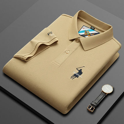 Luxury Embroidery Men's Polo Shirt Summer Thin Breathable 100%Cotton Black Navy Blue Lapel Short-Sleeved Tops Brand Clothing
