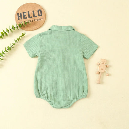 Citgeett Summer Infant Baby Girls Boys Shirts Bodysuit Solid Color Turn-Down Collar Short Sleeve Jumpsuits Casual Clothes