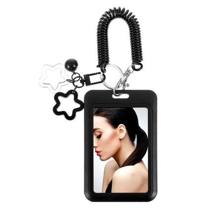 Cute Colorful ID Card Holder Clear Acrylic Star-Shaped Retractable Holder Keychain Design Keychain Holder Campus ID