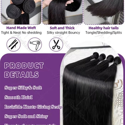 Brazilian 30 34 Inch Raw Virgin Unprocessed Remy Human Hair Extensions Bone Straight  3 4 Bundles Double Weft Bulk Braiding Hair