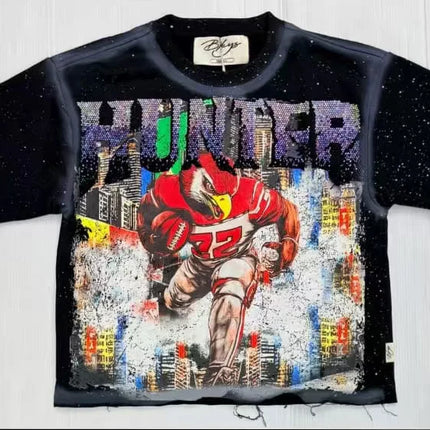 Shinning Bling Diamond Short Sleeve Cropped T-shirt for Men and Women Crew Neck Rhinestone Loose Cotton Summer Tshirts Oversized