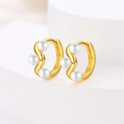 925 Sterling Silver Gold Pearl Hoop Earrings Pave Large Circular Shape Earring Gift for Women Jewelry Anniversary Wedding