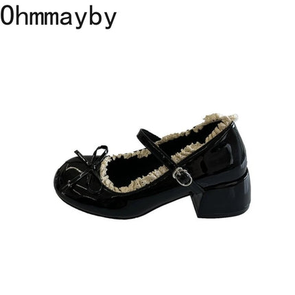 Silvery Women Mary Jane Shoes Elegant Patent Leather Wedding Party Thick Heel Shoes Spring Autumn Concise Zapatos De Mujer