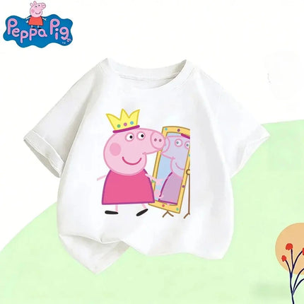 Peppa Pig 2026 Summer Cartoon Graphic 100% Cotton Print Hasbro Brand Children and Unisex T-shirt Casual Loose Breathable Y2k.