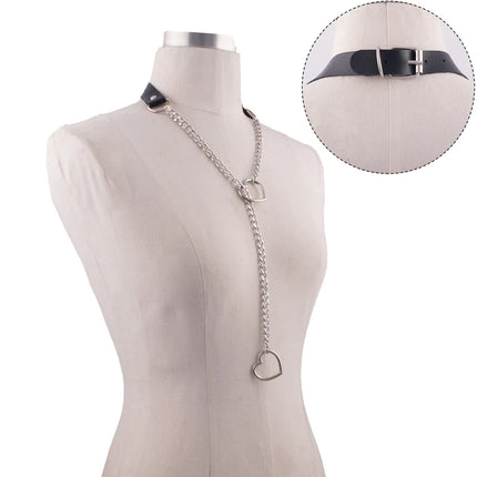 Heart Slip Chain Necklace Black leather Choker Collar For Women Goth Accessories  Punk Gothic Jewelry