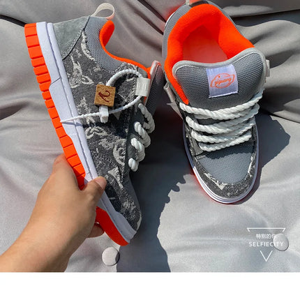 Large Size Men Volcano Gray Low-top Thick Big Tongue Sports Shoes Women Couple Versatile Trend Leisure Skateboarding Shoes