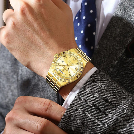 POEDAGAR Business Man Watch Week Date Waterproof Luminous Original Watches For Men Stainless Steel Men's Quartz Wristwatch Reloj