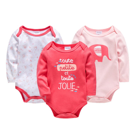 KAVKAS 3 Pcs Baby Girls Clothing Pink Romper Newborn Babies Bodysuit Red New Year Jumpsuit 100% Cotton Soft Infants Outfit 0-24M