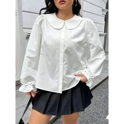 High-quality solid-color women's shirts, fashionable long-sleeved tops with baby collars/new cardigans for women to wear inside