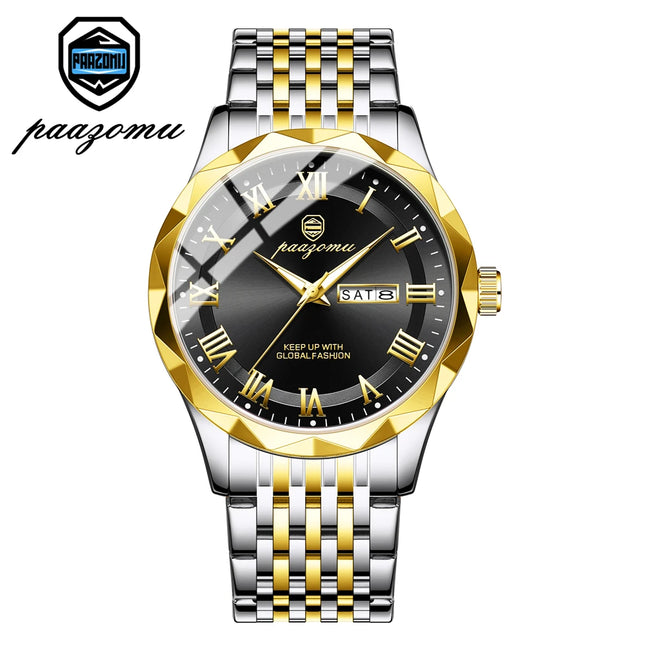 PAAZOMU Sport Original Men Clock Quartz Date Week Luxury Man Wristwatch Waterproof Luminous Stainless Steel Men's Watches Reloj