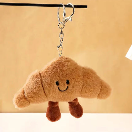 New Creative Plush Keychain Cartoon Baguette/Croissant Design for Car Keys Bag Charm Cute Girl Gift Croissant Keychain Pendant
