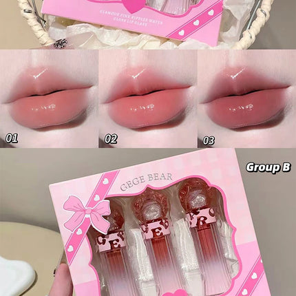 Gege Bear Water Light Lip Llaze Set Mirror Lipstick Lip Gloss, Hydrating Moisturizing, Long Lasting, Gift for Lover