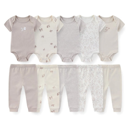 Kiddiezoom 10 Pcs/Lot Four Seasons Fashion Baby Clothing Set Cotton Soft Newborn Bodysuits+Pants Infant Outfit Gift