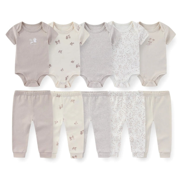 Kiddiezoom 10 Pcs/Lot Four Seasons Fashion Baby Clothing Set Cotton Soft Newborn Bodysuits+Pants Infant Outfit Gift