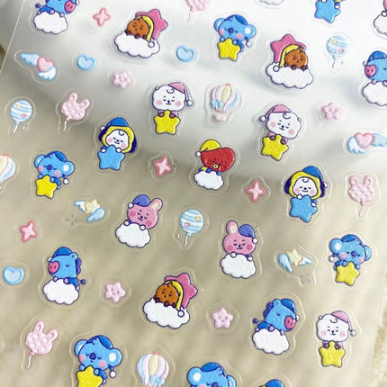 Kawaii BT21 Nail Stickers Embossed DIY Phone Cases Water Bottles Nail Decoration Stickers CHIMMY COOKY KOYA TATA Anime Gift Toys