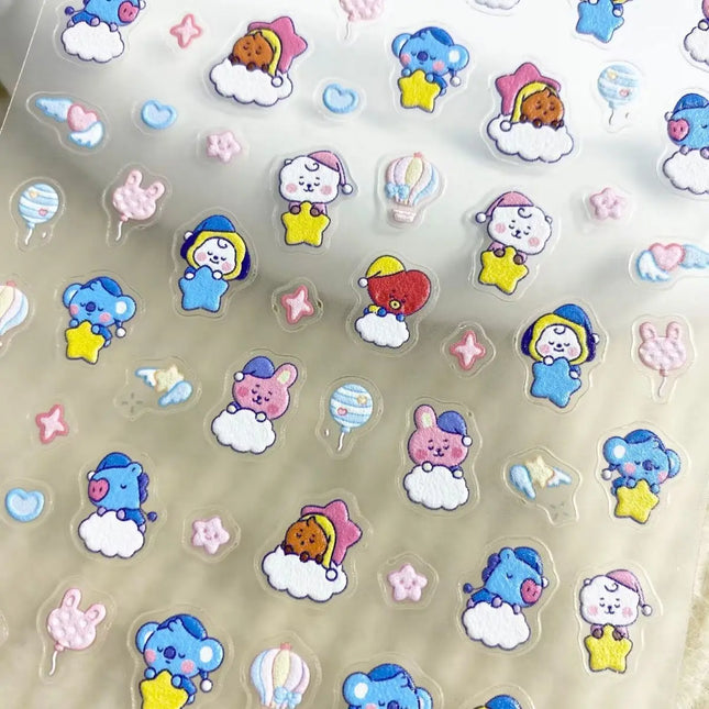 Kawaii BT21 Nail Stickers Embossed DIY Phone Cases Water Bottles Nail Decoration Stickers CHIMMY COOKY KOYA TATA Anime Gift Toys