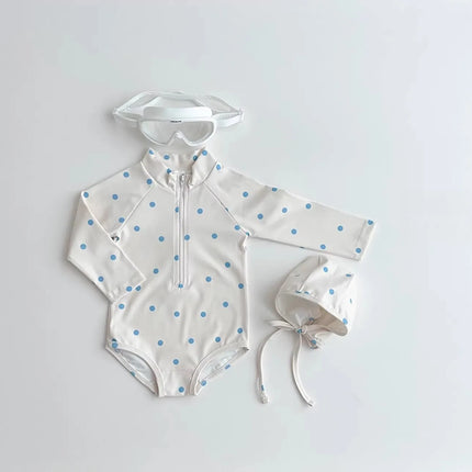 5428 Korean Baby Swimsuit Spring Summer New Boys and Girls Cute Printed Checkered Polka-dot Sun-proof One-piece Swimsuit