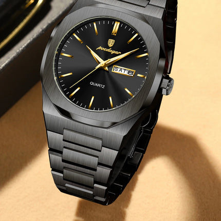 POEDAGAR Fashion Brand Man Clock Luminous Waterproof Stainless Steel Men's Watch Date Week Quartz Business Watches For Men Reloj