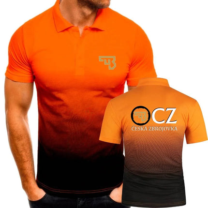 Summer Men's Polo Shirts CZ Ceska Zbrojovka Firearms Men's T-Shirts Short Sleeve Tees Gradient Color Mesh Cotton Lapel Tops S-5XL