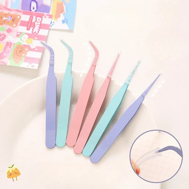 Macaroon Nail Art Decor Eyelashes Tweezers Tweezer Scrapbook Sticker Tapes Picking Stainless Clips DIY False Eyelashes Tools