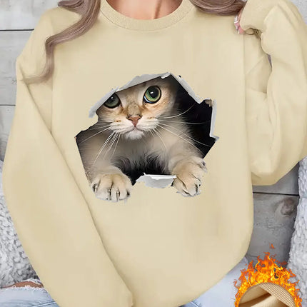 Women's Casual Heart Print Pullover Sweatshirt Geometric Design Long Sleeve Round Neck Machine Washable Regular Fit for Autumn