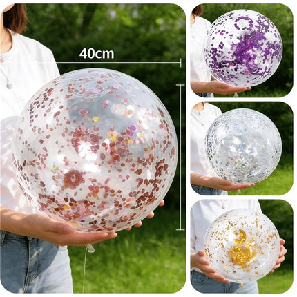 40CM Glitter Inflatable Beach Ball Transparent PVC Sparkle Water Toy 7 Colors Trendy Summer Beach Pool Party Outdoor Play for Ki