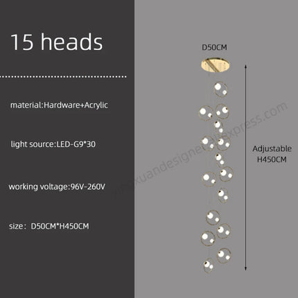 Chandelier for Staircase Hanging Lamp Modern Pendant Luster Lighting for Living room Led Ceiling Lamps Ring Stairs Loft Lighting